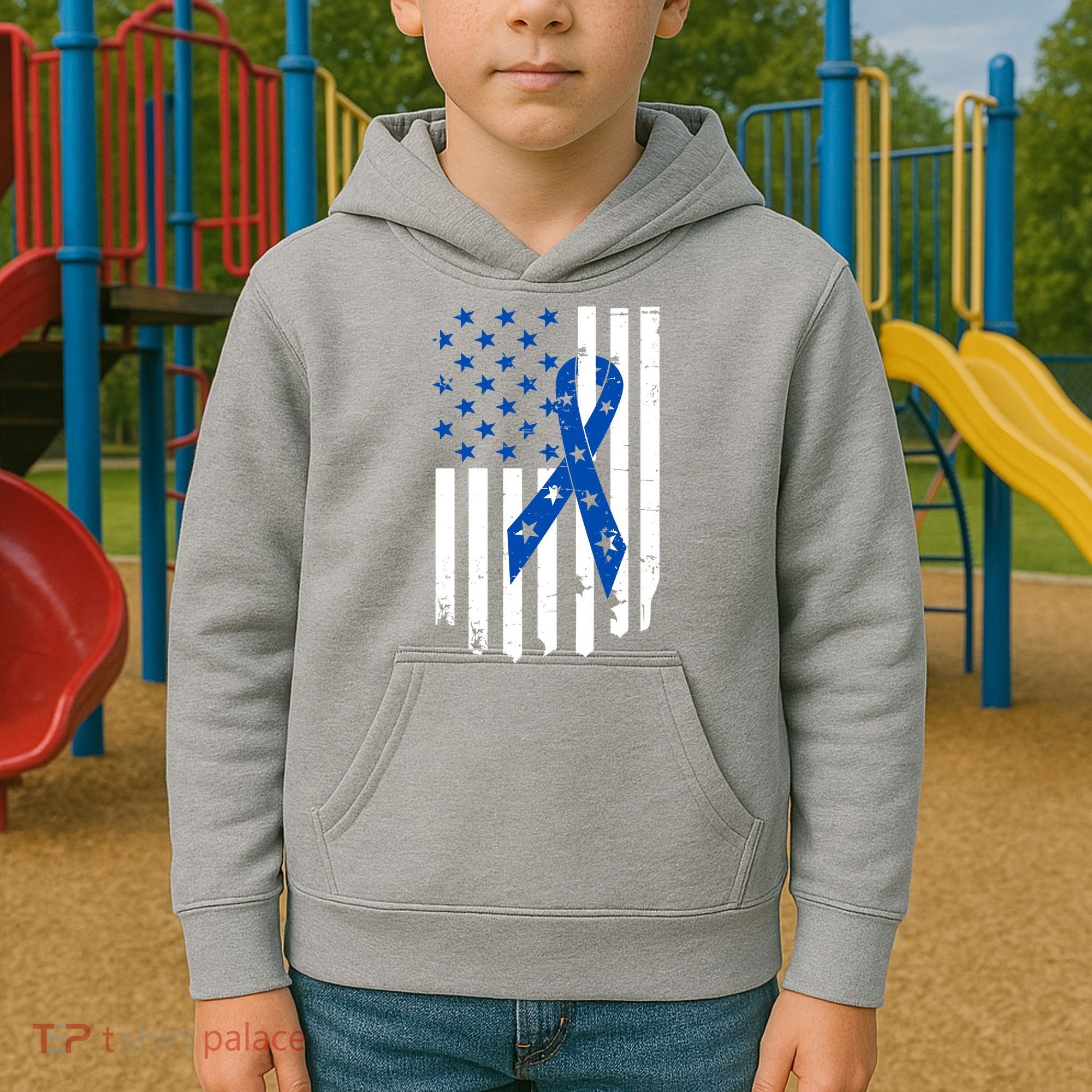 Colon Cancer Awareness Flag Kids Hoodie
