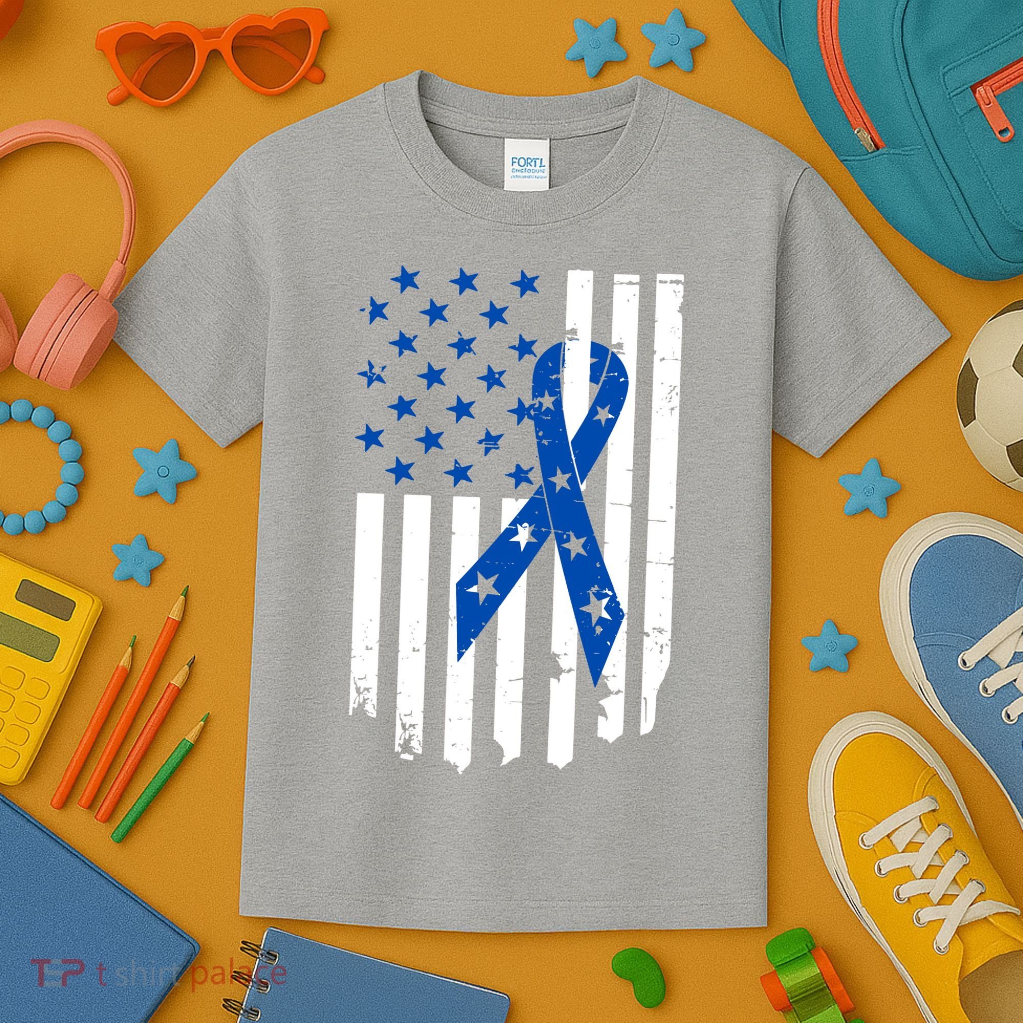 Colon Cancer Awareness Flag Kids T-Shirt
