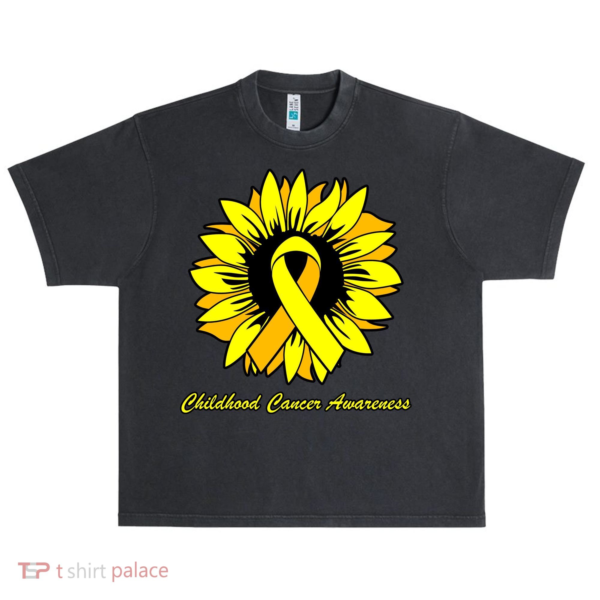 Childhood Cancer Awareness Sunflower Ribbon Urban Oversized Heavyweight T-Shirt
