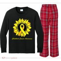 Childhood Cancer Awareness Sunflower Ribbon Kids Long Sleeve Plaid Pajama Set thumb 0