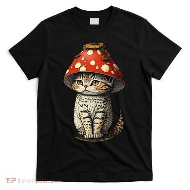Cute Cottagecore Aesthetic Cat Mushroom Hat Cottage Core T-Shirt