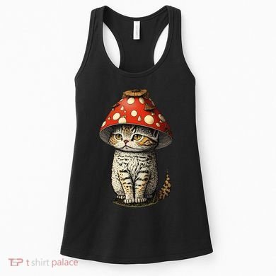 Cute Cottagecore Aesthetic Cat Mushroom Hat Cottage Core Women's Tank Top