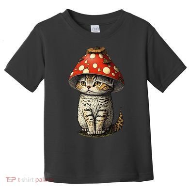 Cute Cottagecore Aesthetic Cat Mushroom Hat Cottage Core Toddler T-Shirt