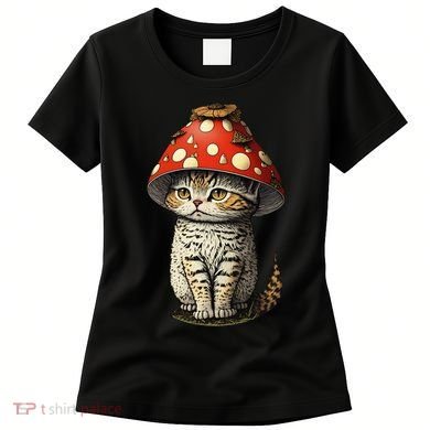 Cute Cottagecore Aesthetic Cat Mushroom Hat Cottage Core Women's T-Shirt