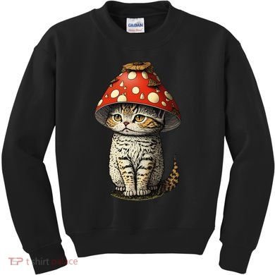 Cute Cottagecore Aesthetic Cat Mushroom Hat Cottage Core Kids Sweatshirt