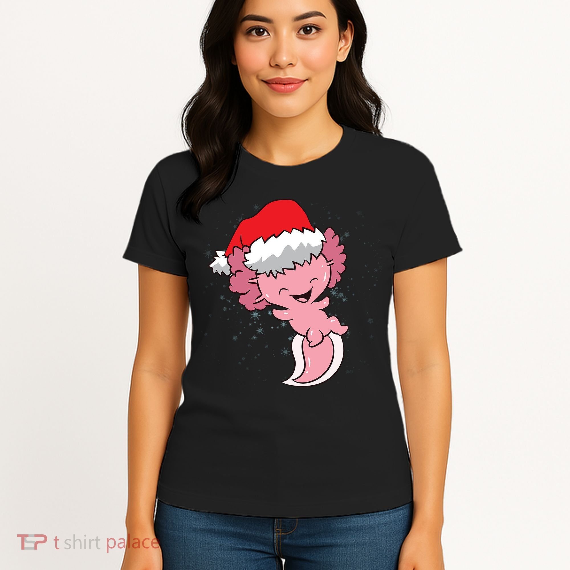 Cute Christmas Axolotl Santa Women's T-Shirt