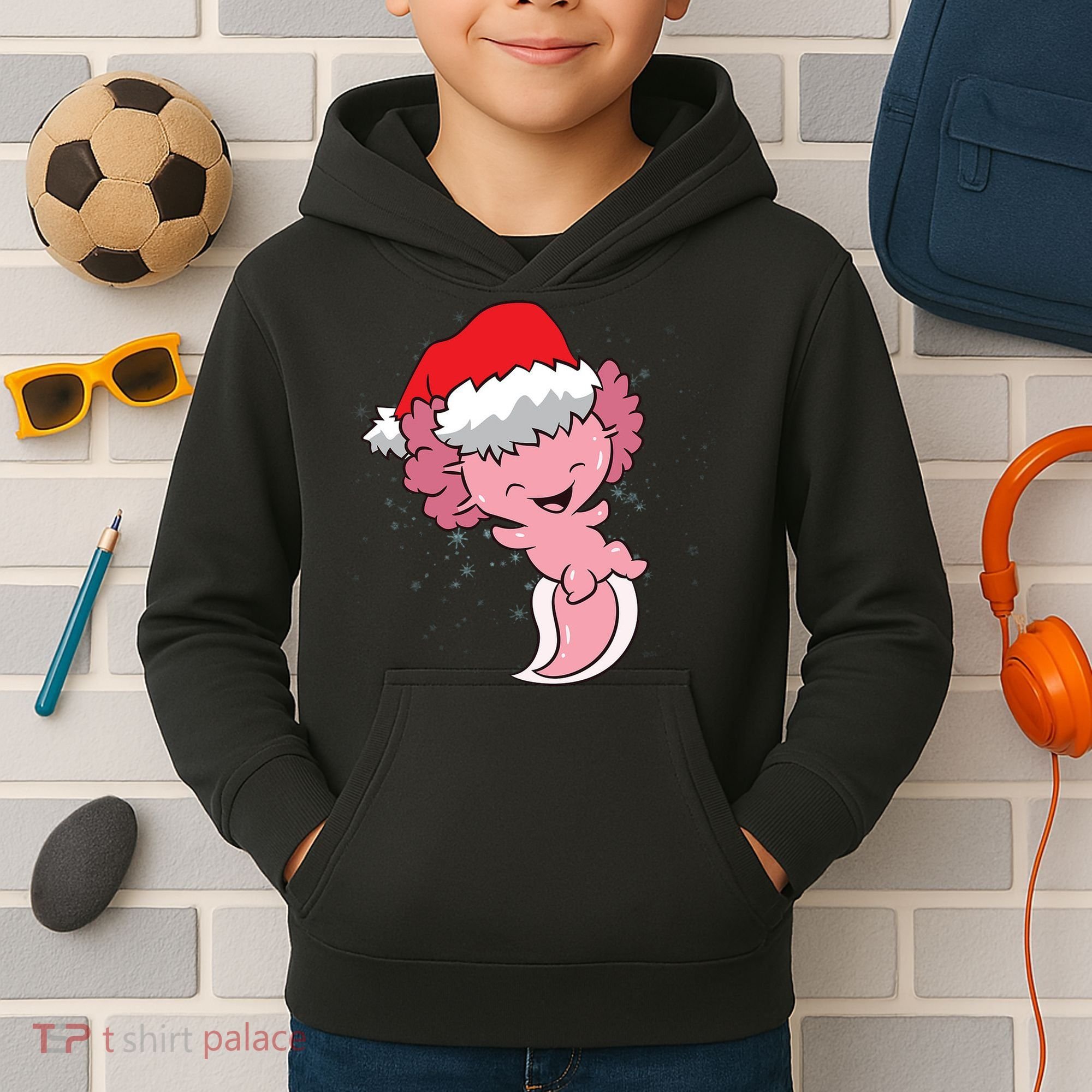 Cute Christmas Axolotl Santa Kids Hoodie