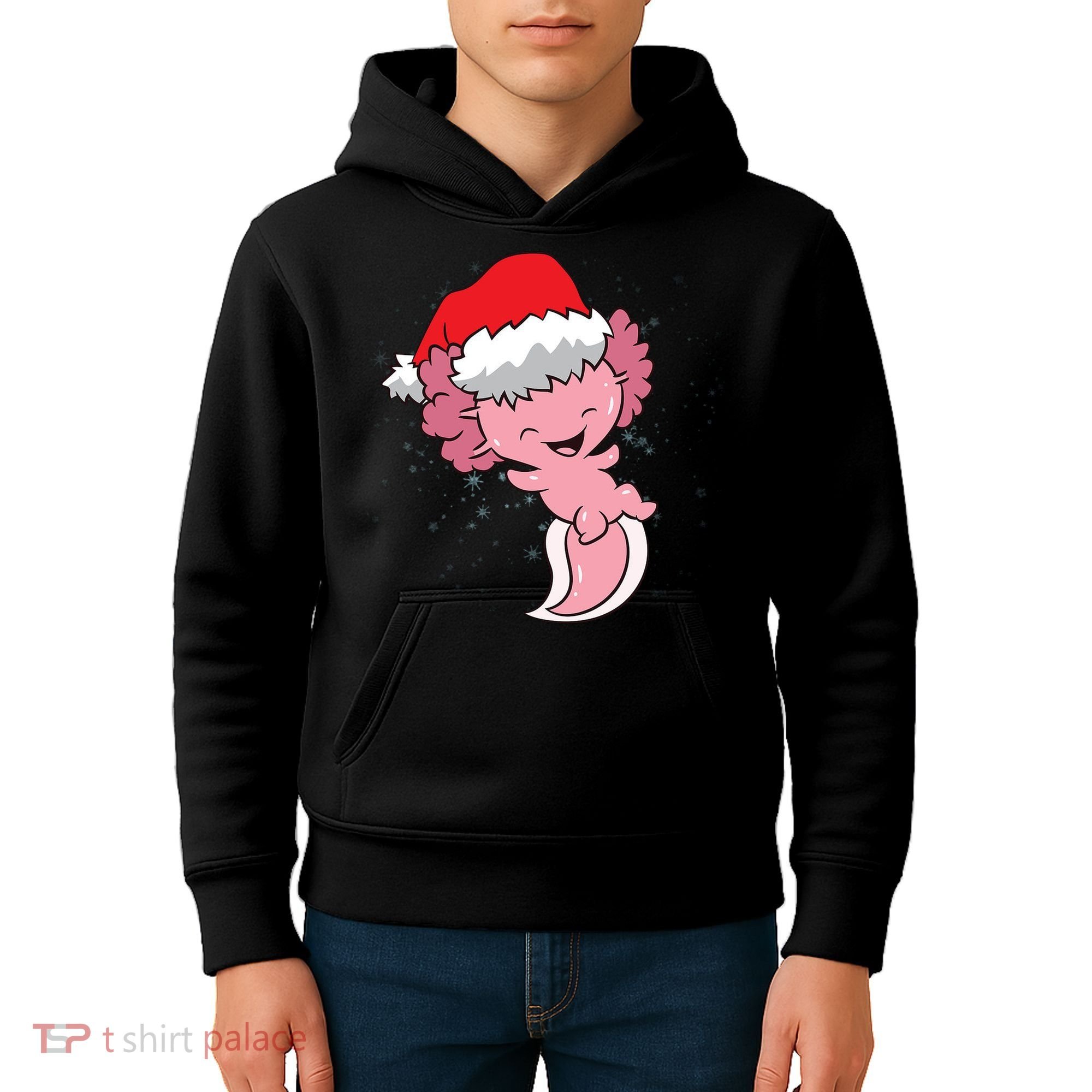 Cute Christmas Axolotl Santa Kids Hoodie