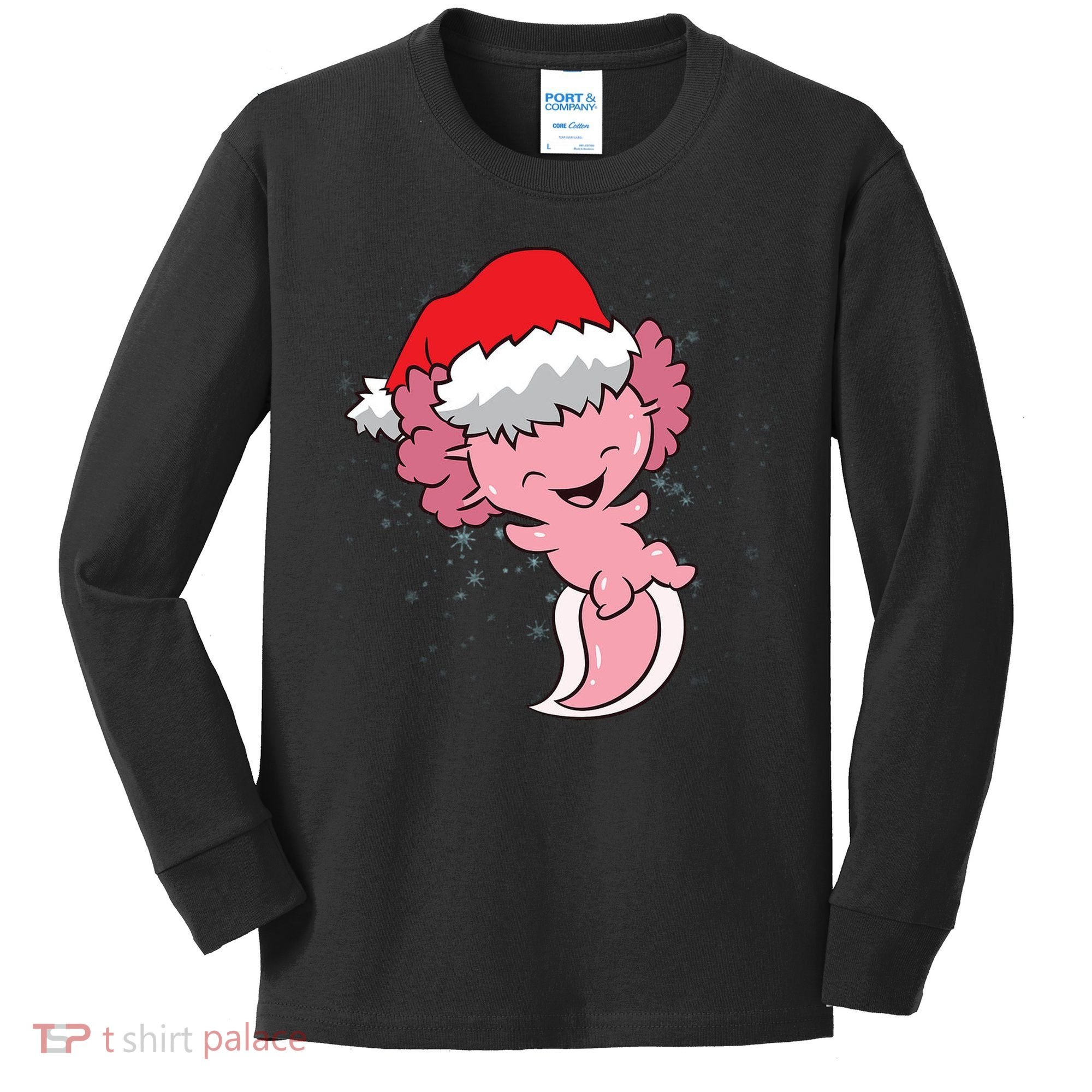 Cute Christmas Axolotl Santa Kids Long Sleeve Shirt