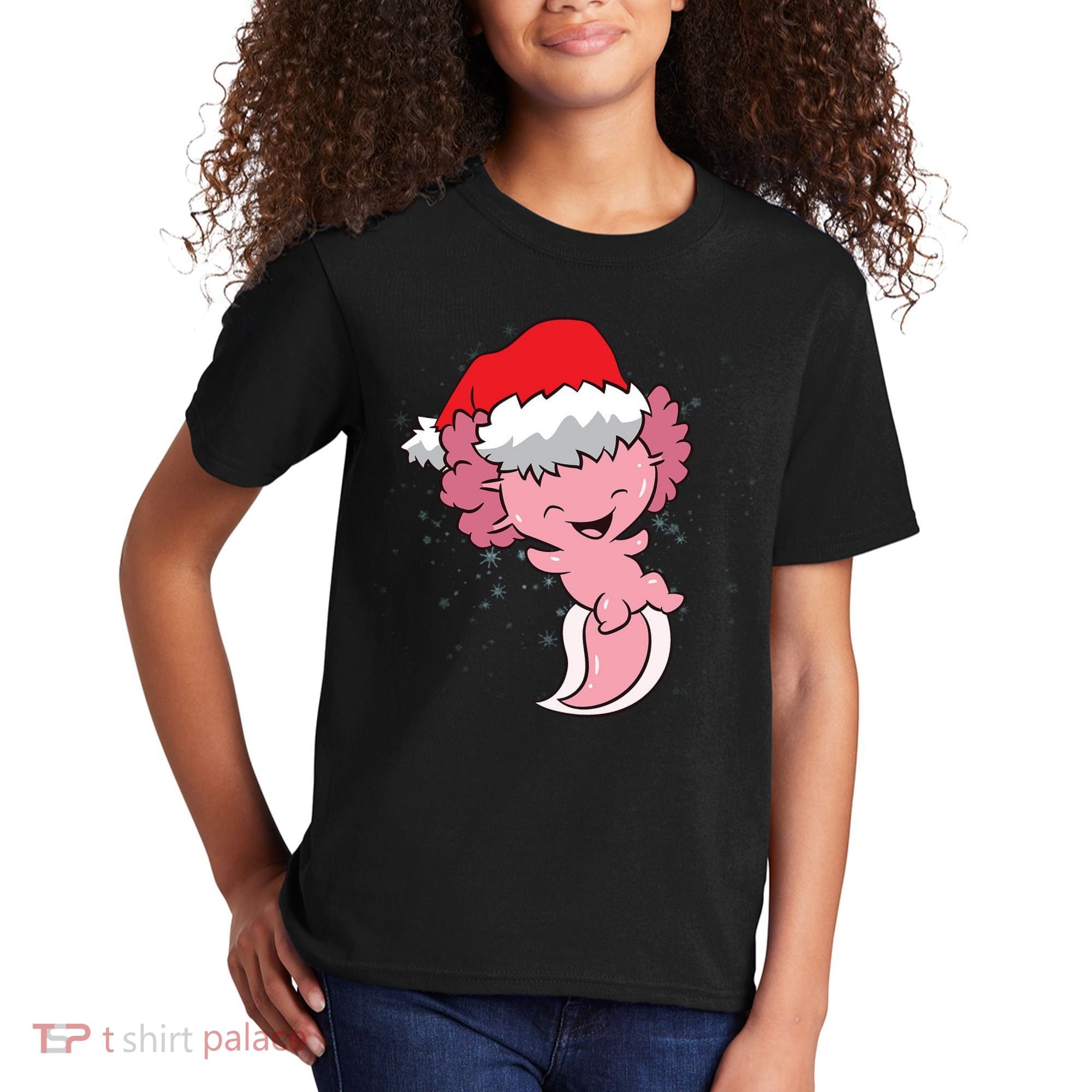 Cute Christmas Axolotl Santa Kids T-Shirt