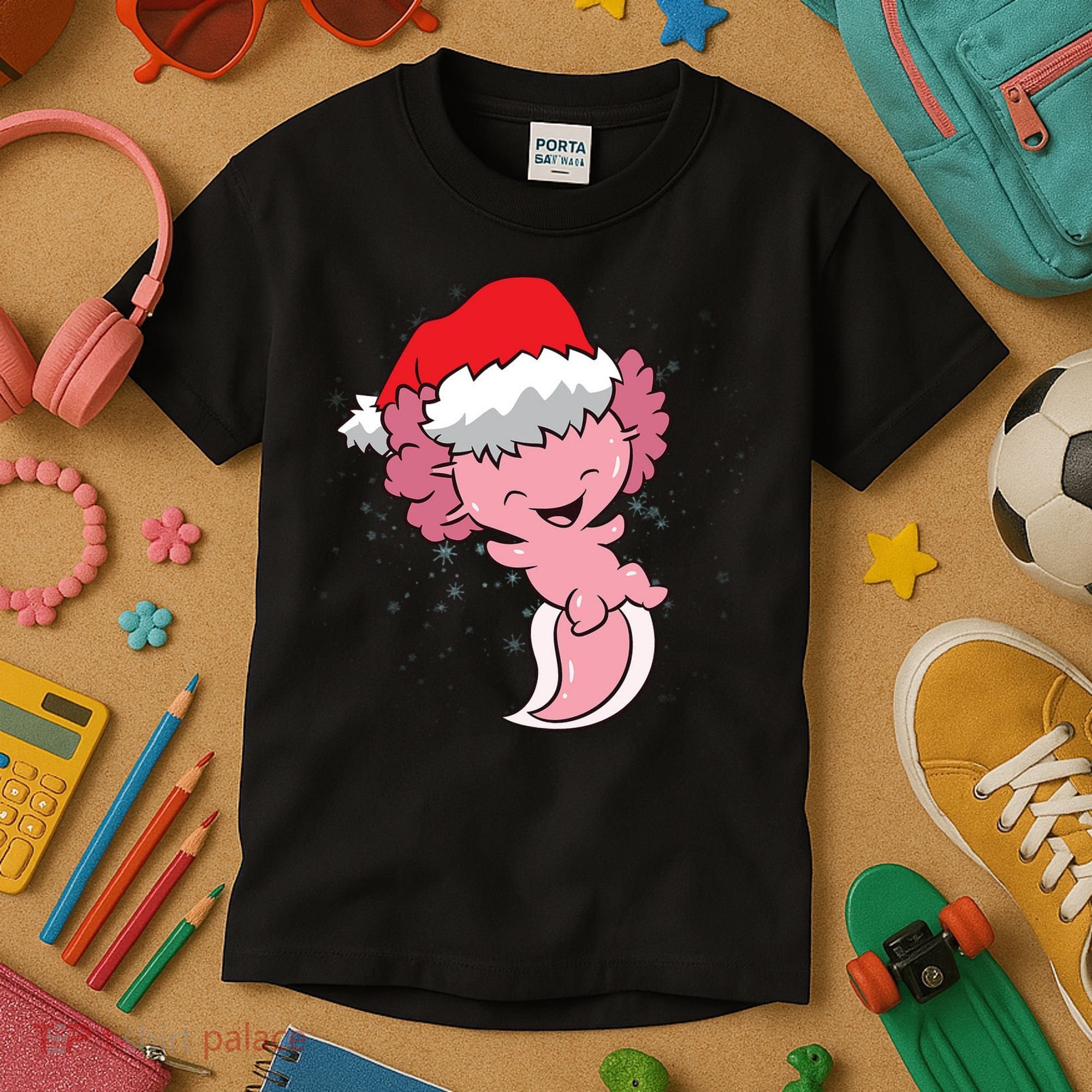 Cute Christmas Axolotl Santa Kids T-Shirt