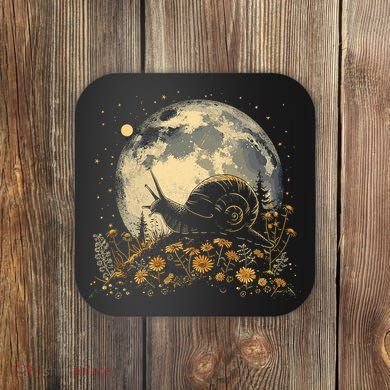 Cottage Core Aesthetic Snail Moon Flowers  Coaster