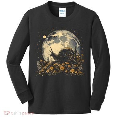 Cottage Core Aesthetic Snail Moon Flowers  Kids Long Sleeve Shirt