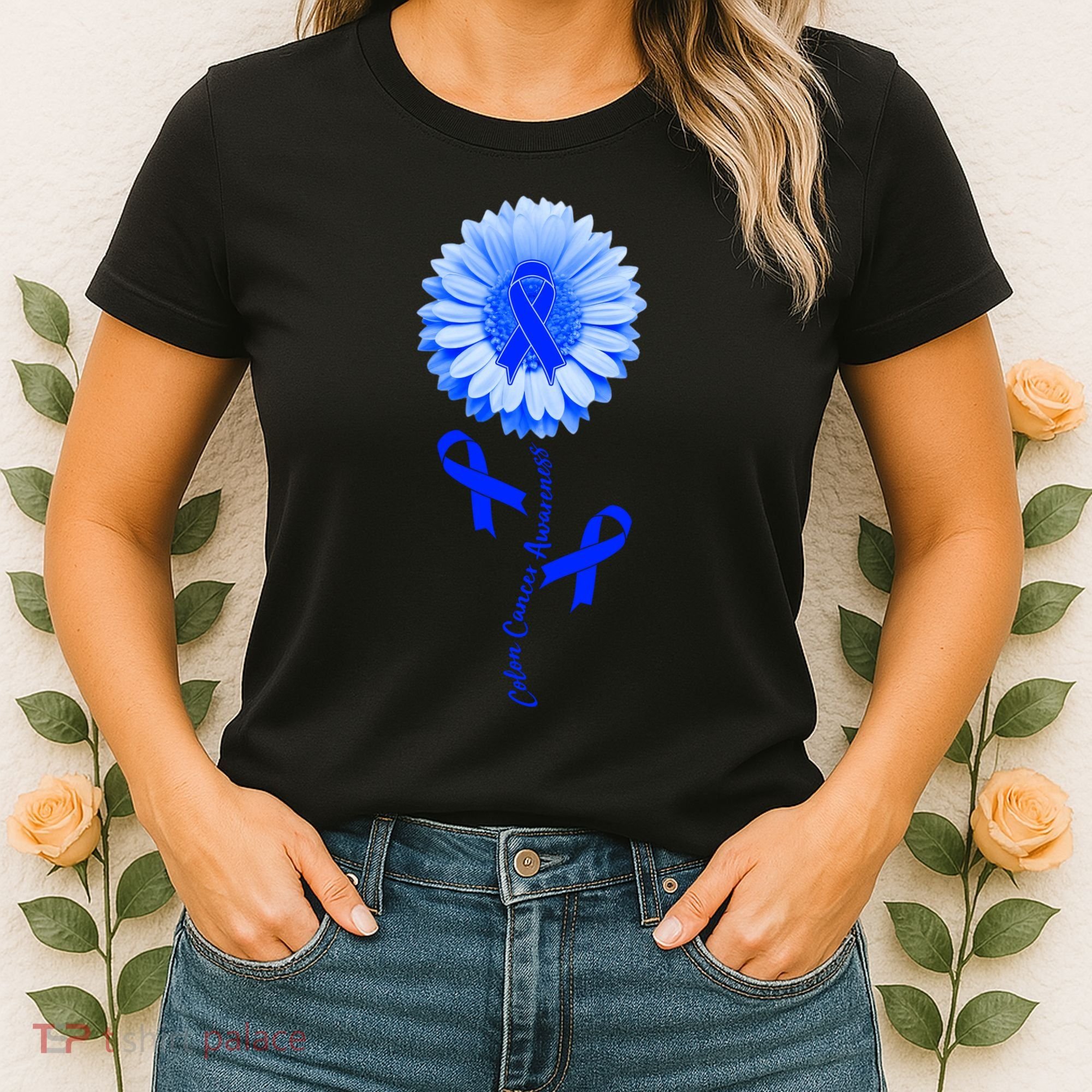 Colon Cancer Awareness Ribbon Flower Women's T-Shirt