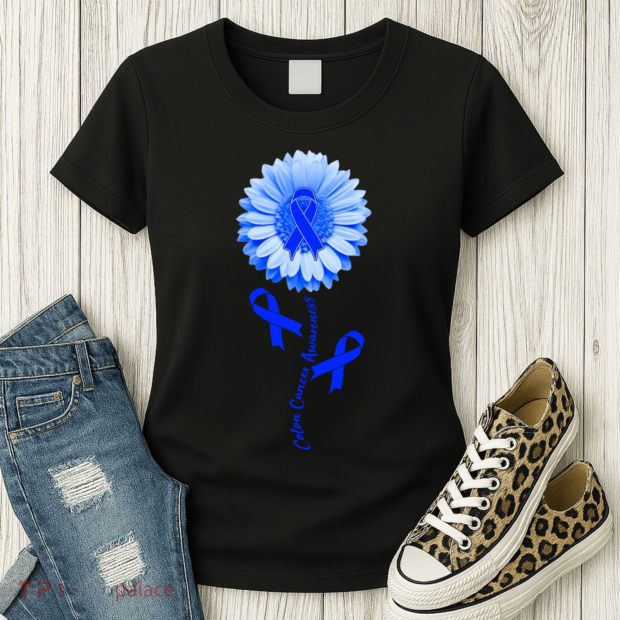 Colon Cancer Awareness Ribbon Flower Women's T-Shirt