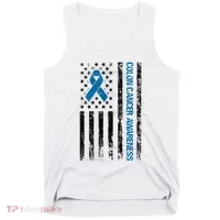 Colon Cancer Awareness Month Distressed Flag Tank Top thumb 0