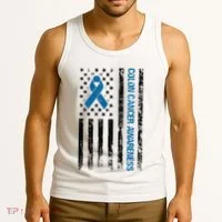 Colon Cancer Awareness Month Distressed Flag Tank Top thumb 3
