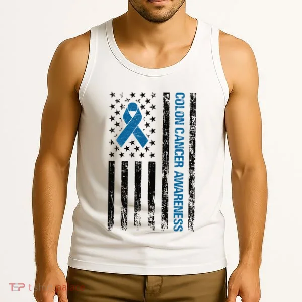 Colon Cancer Awareness Month Distressed Flag Tank Top