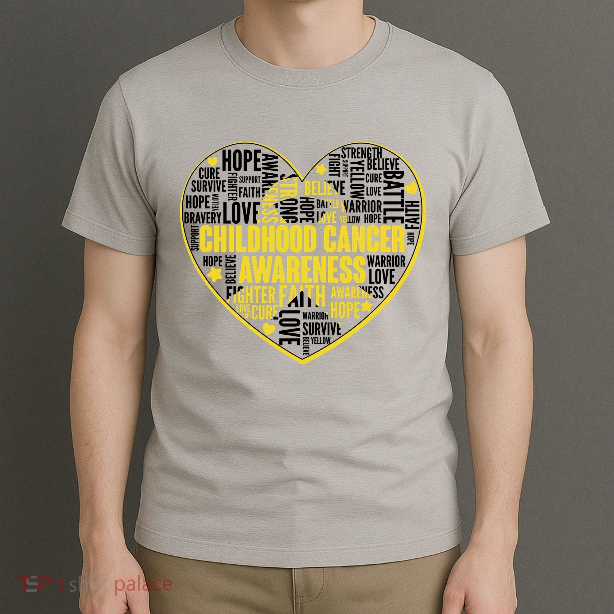 Childhood Cancer Awareness Word Text Art Heart T-Shirt