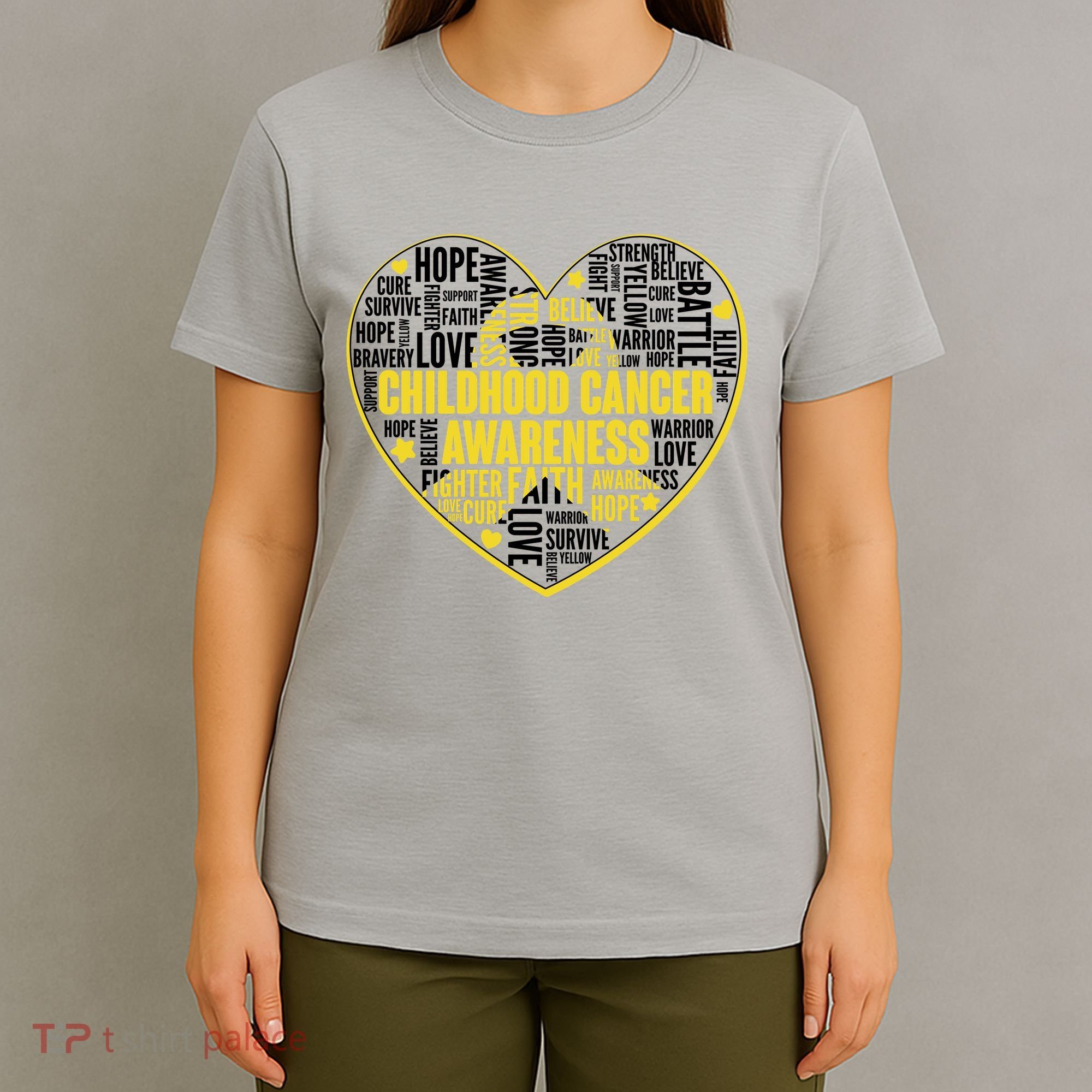 Childhood Cancer Awareness Word Text Art Heart T-Shirt