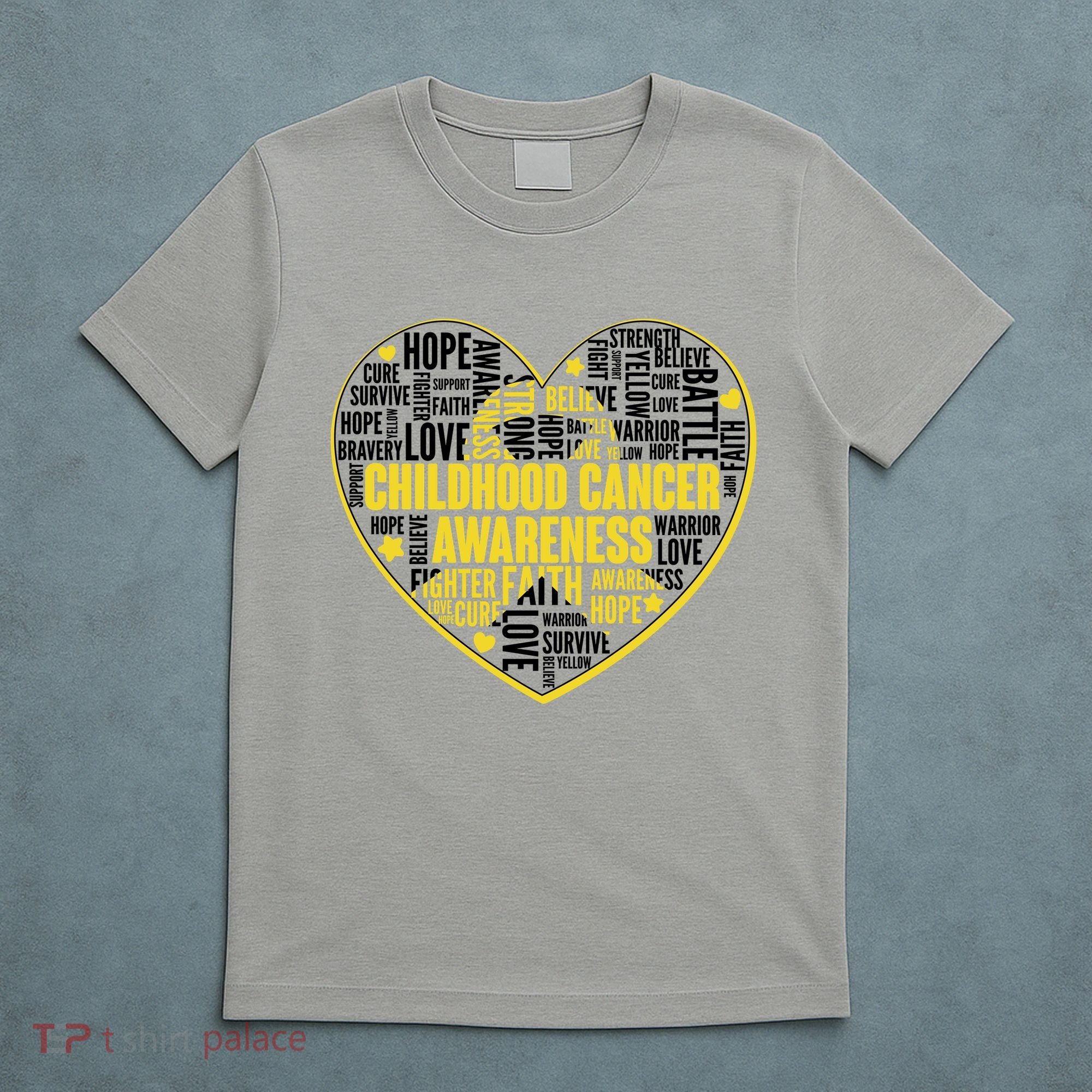 Childhood Cancer Awareness Word Text Art Heart T-Shirt