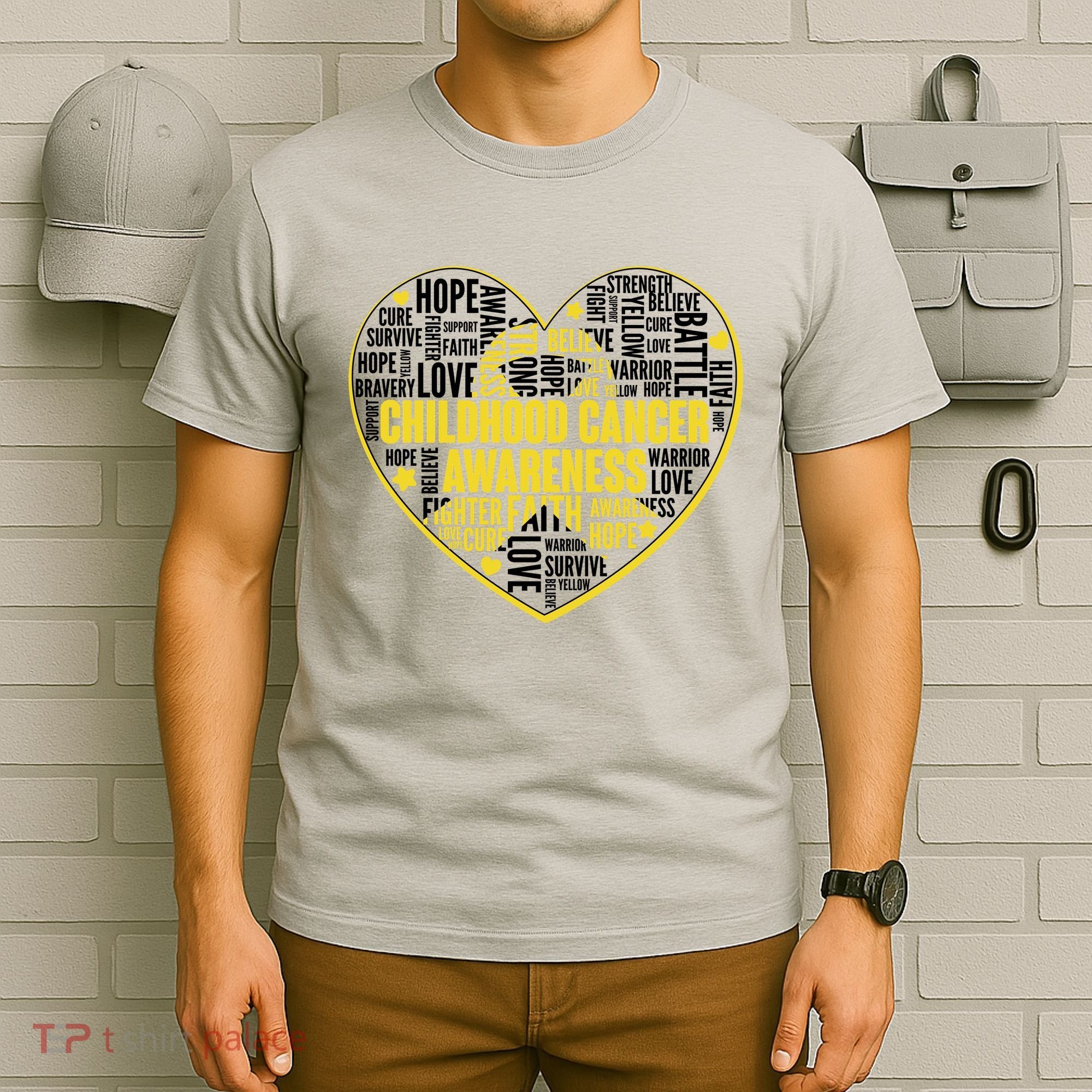 Childhood Cancer Awareness Word Text Art Heart T-Shirt