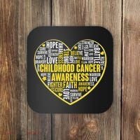 Childhood Cancer Awareness Word Text Art Heart Coaster thumb 0
