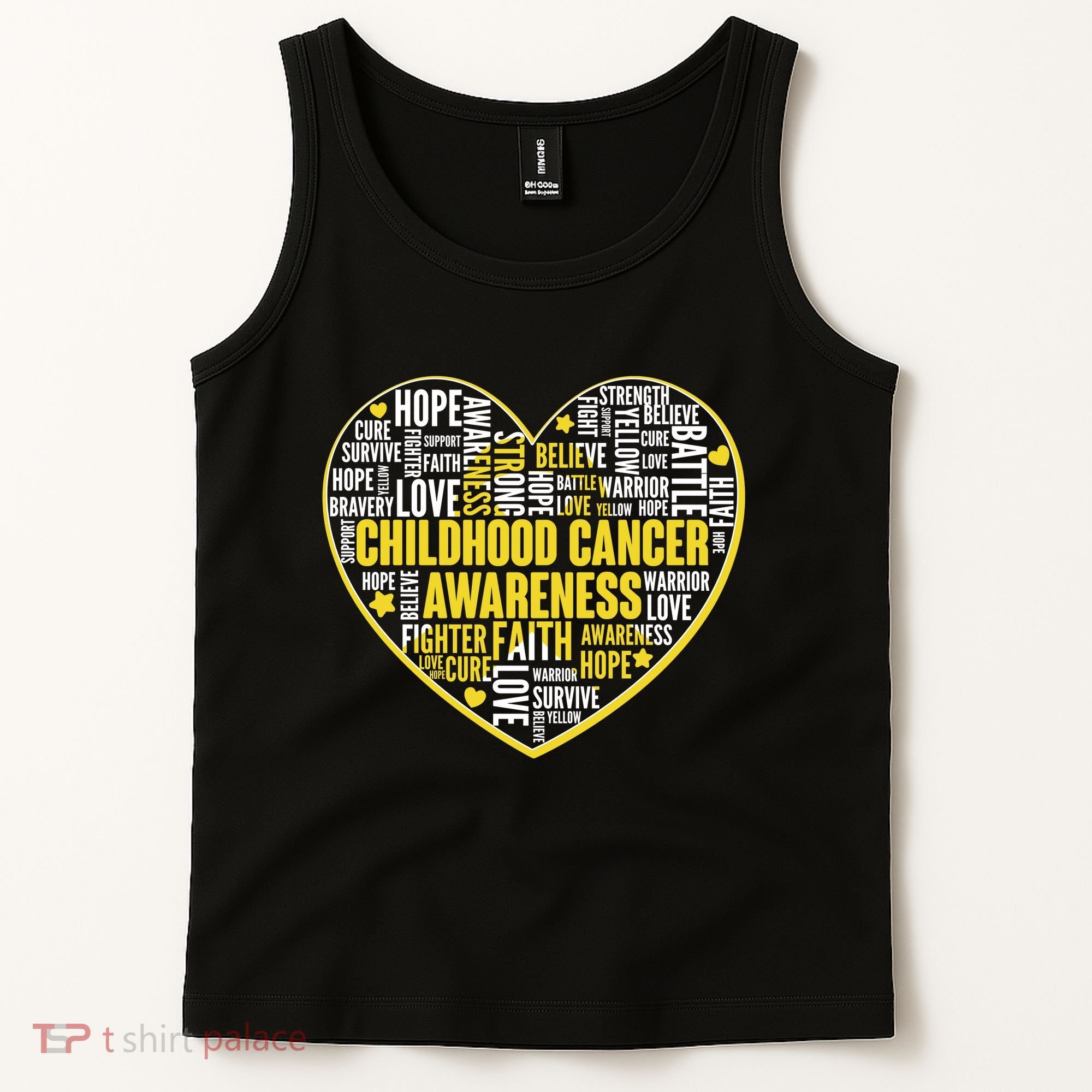 Childhood Cancer Awareness Word Text Art Heart Tank Top