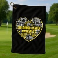 Childhood Cancer Awareness Word Text Art Heart Golf Towel thumb 1