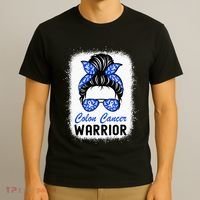 Colon Cancer Awareness Colorectal Cancer Messy Bun T-Shirt thumb 3