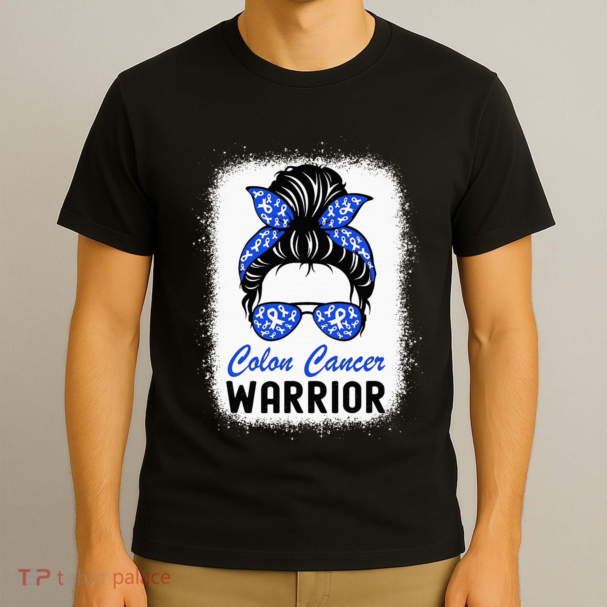 Colon Cancer Awareness Colorectal Cancer Messy Bun T-Shirt