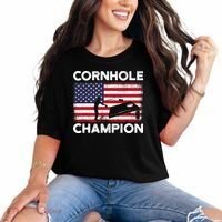 Cornhole Champion American Flag USA July 4th Cornhole Comfort Colors T-Shirt thumb 0