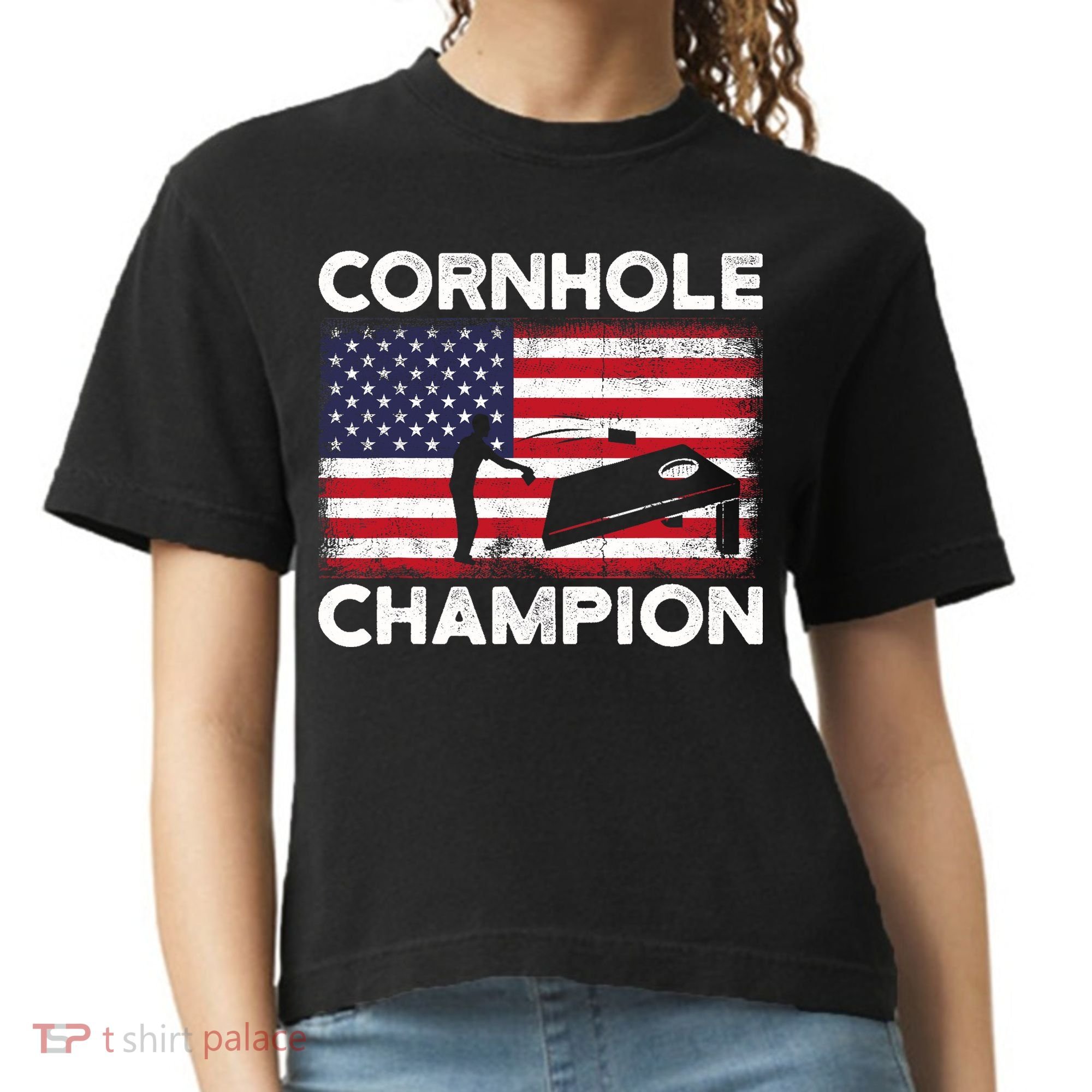 Cornhole Champion American Flag USA July 4th Cornhole Comfort Colors Boxy T-Shirt
