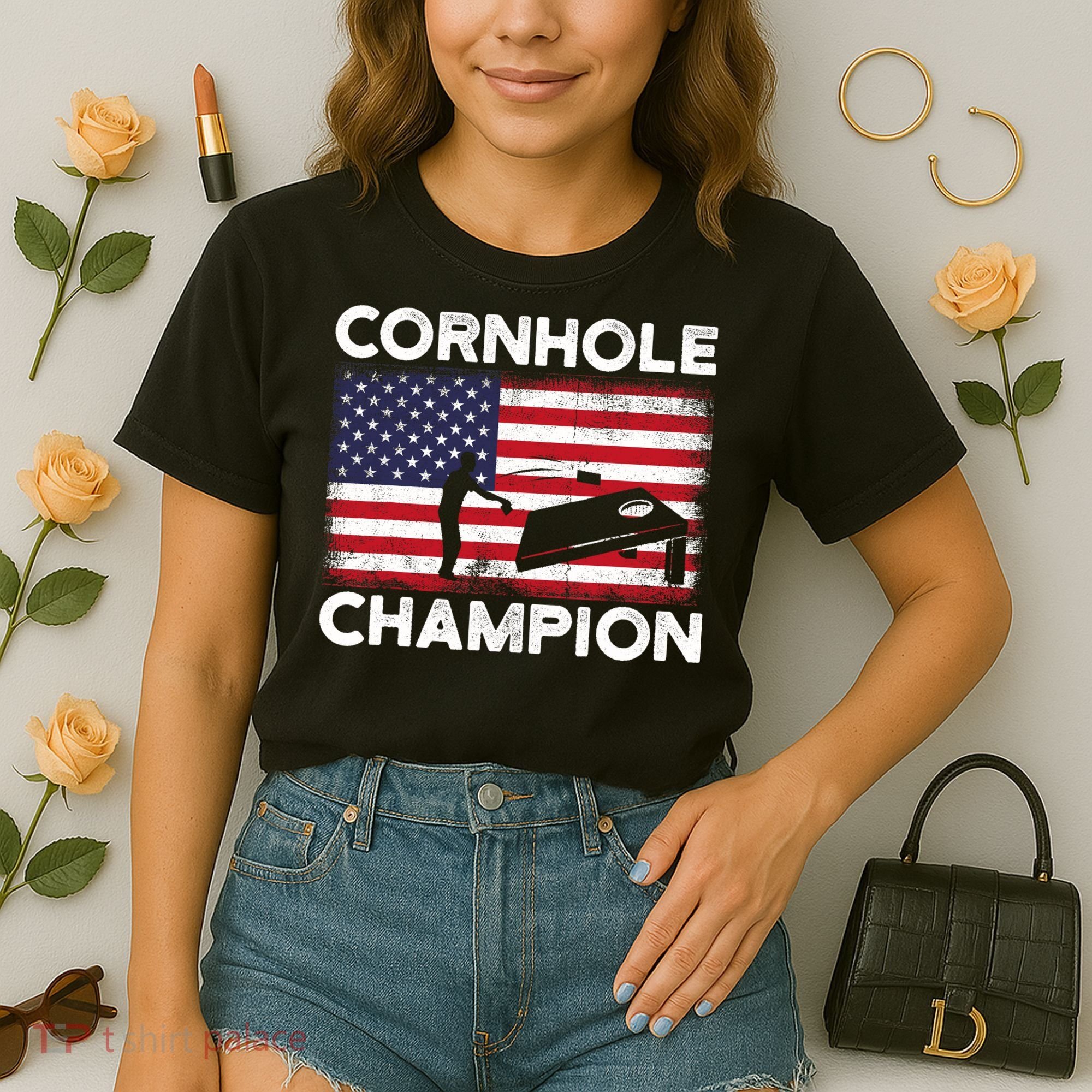 Cornhole Champion American Flag USA July 4th Cornhole Comfort Colors Boxy T-Shirt