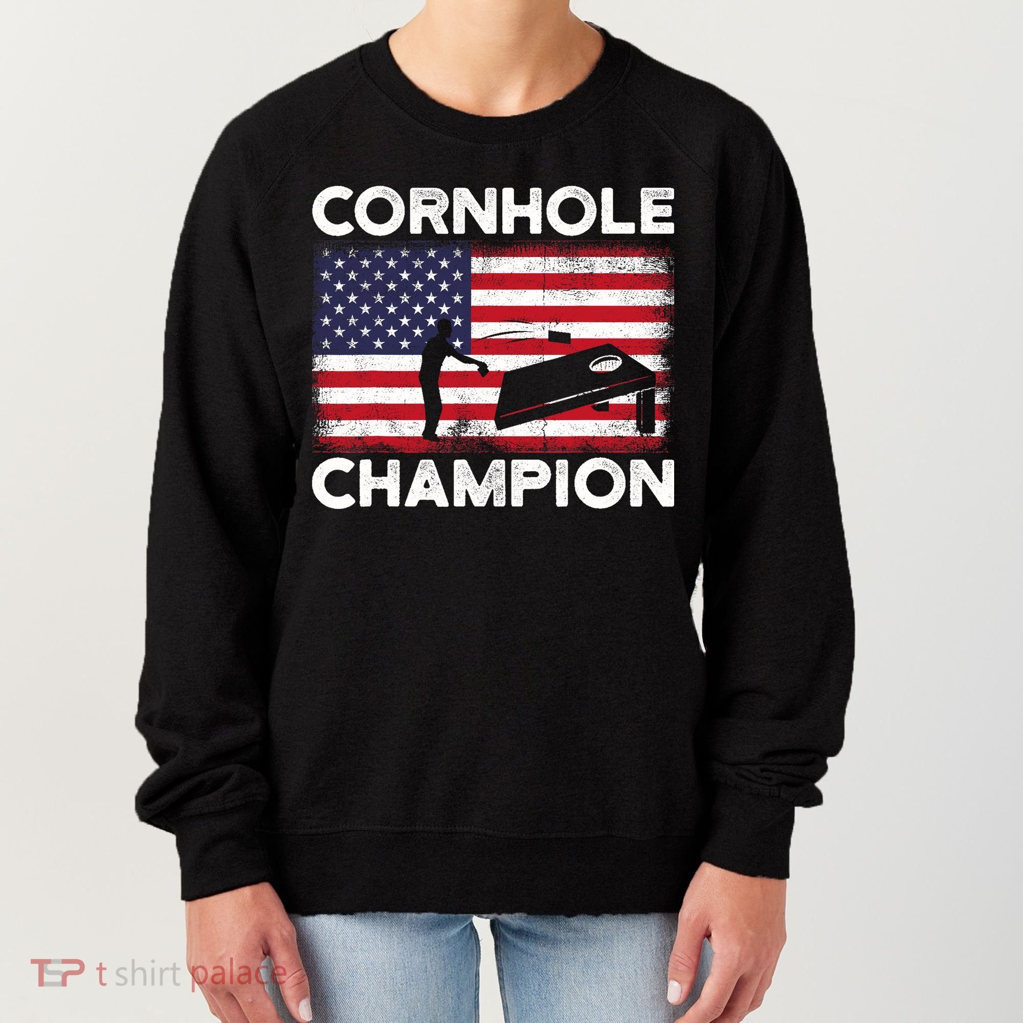 Cornhole Champion American Flag USA July 4th Cornhole Women's Sweatshirt