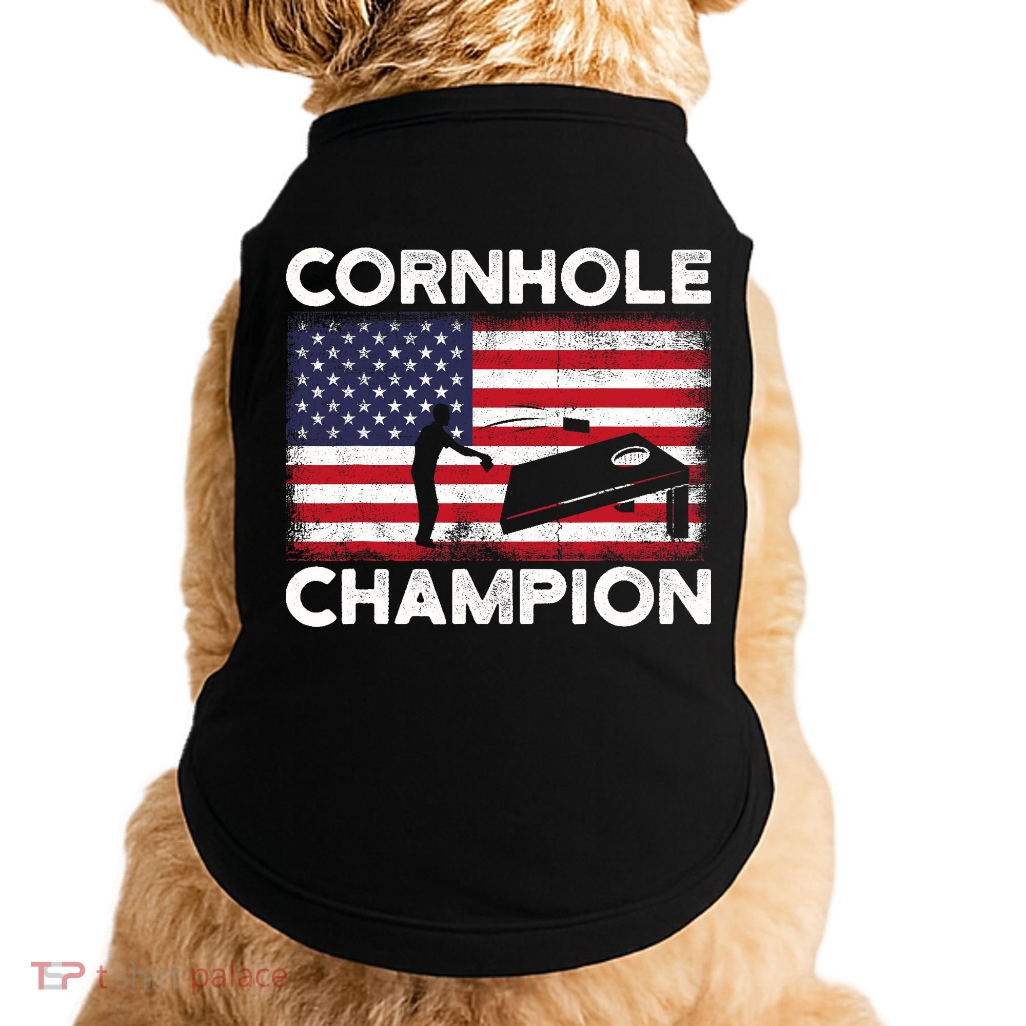 Cornhole Champion American Flag USA July 4th Cornhole Doggie Tank