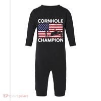 Cornhole Champion American Flag USA July 4th Cornhole Infant Fleece One Piece thumb 0