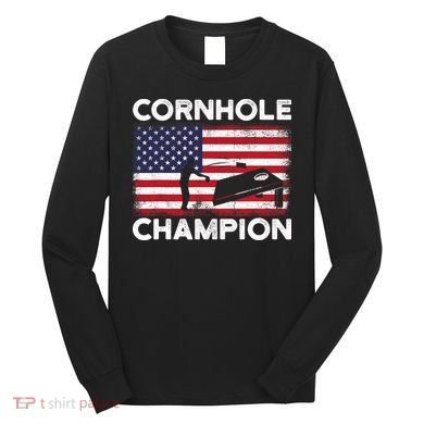 Cornhole Champion American Flag USA July 4th Cornhole Long Sleeve Shirt