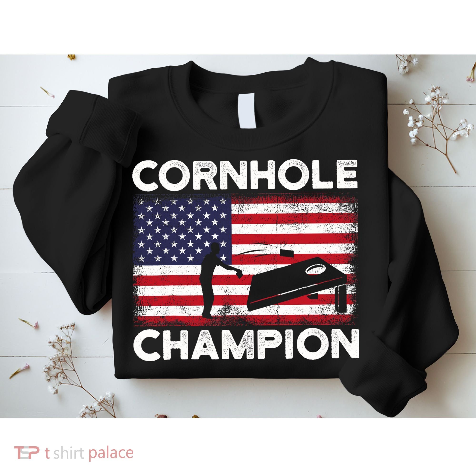 Cornhole Champion American Flag USA July 4th Cornhole Sweatshirt