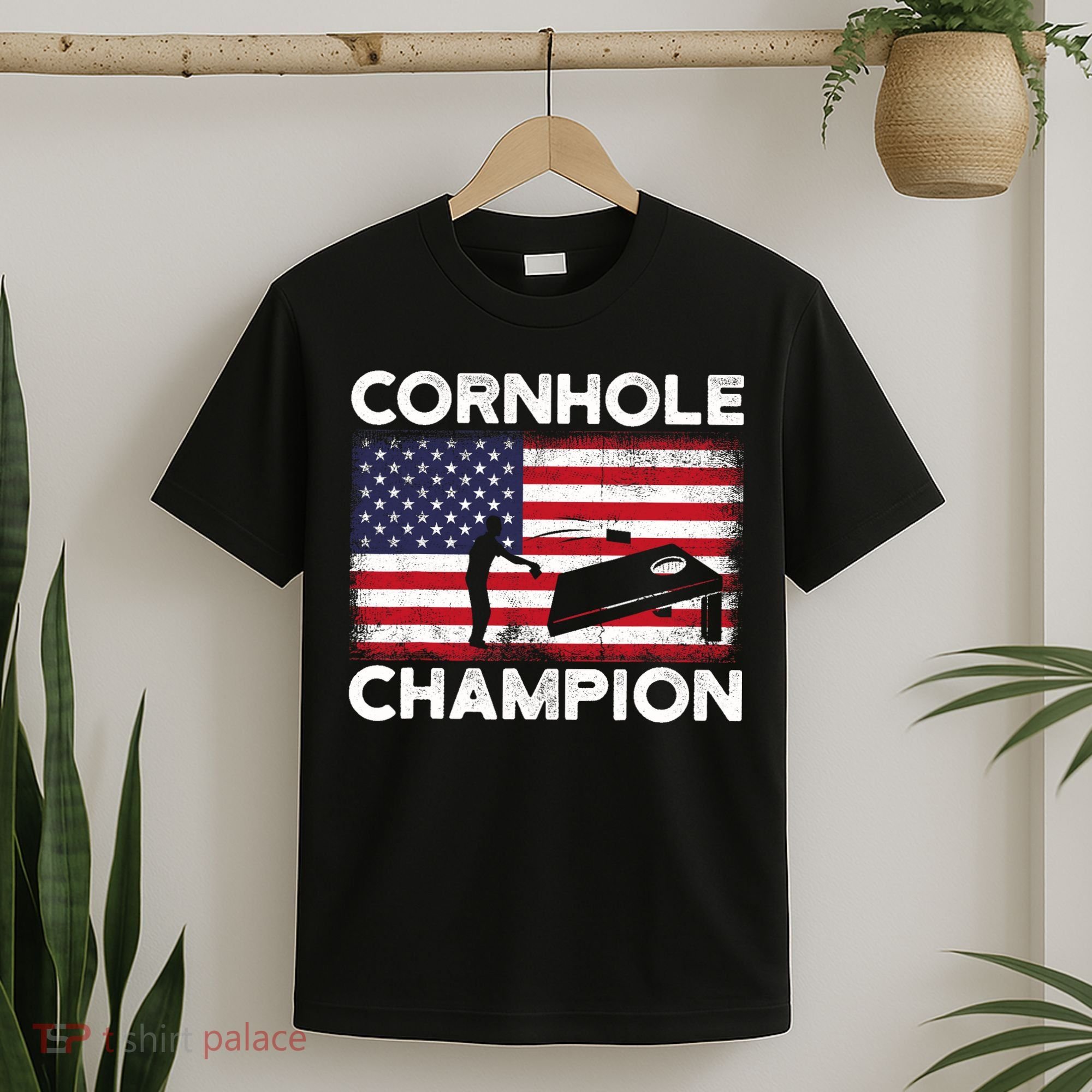 Cornhole Champion American Flag USA July 4th Cornhole T-Shirt