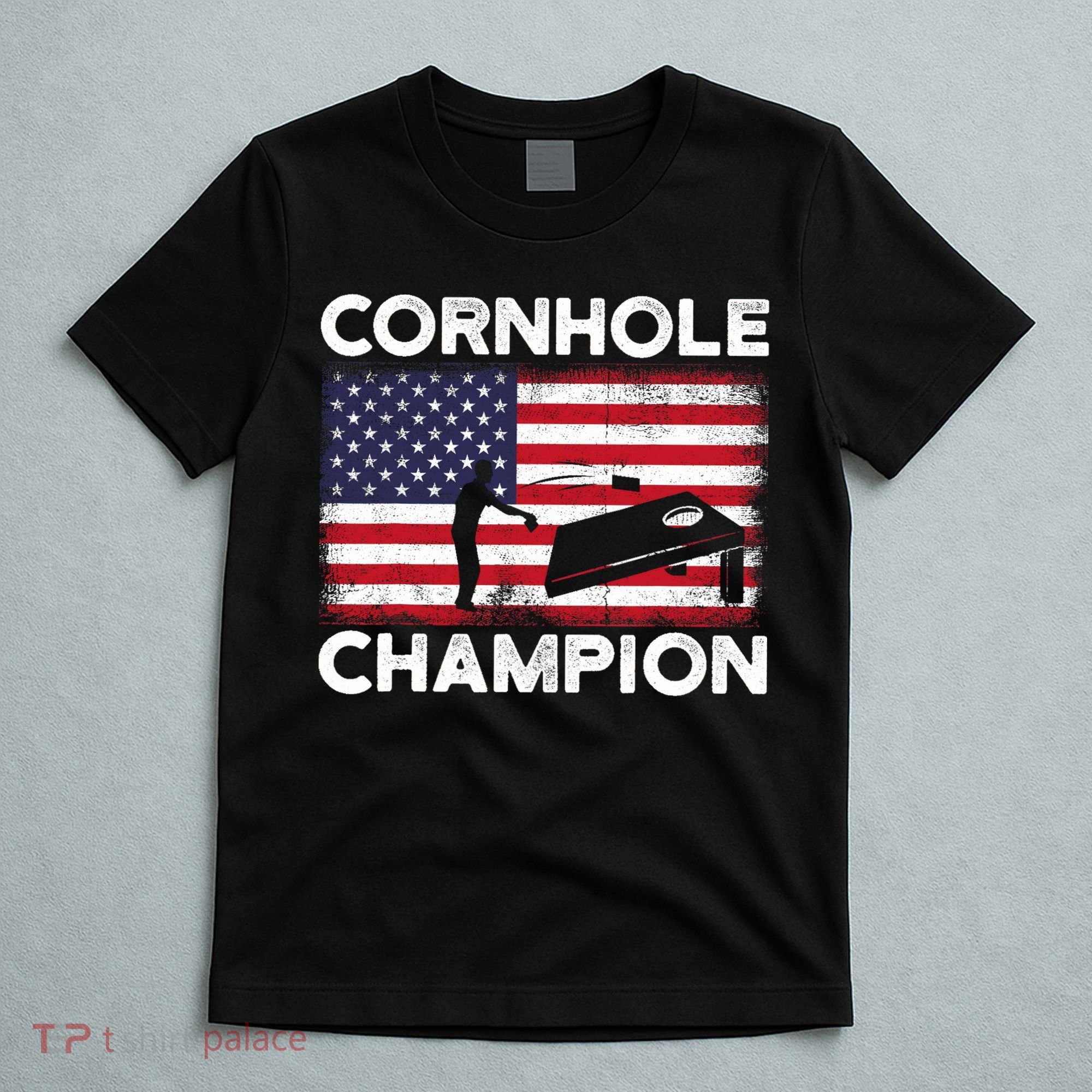 Cornhole Champion American Flag USA July 4th Cornhole T-Shirt