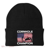 Cornhole Champion American Flag USA July 4th Cornhole Beanie thumb 0