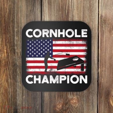 Cornhole Champion American Flag USA July 4th Cornhole Coaster