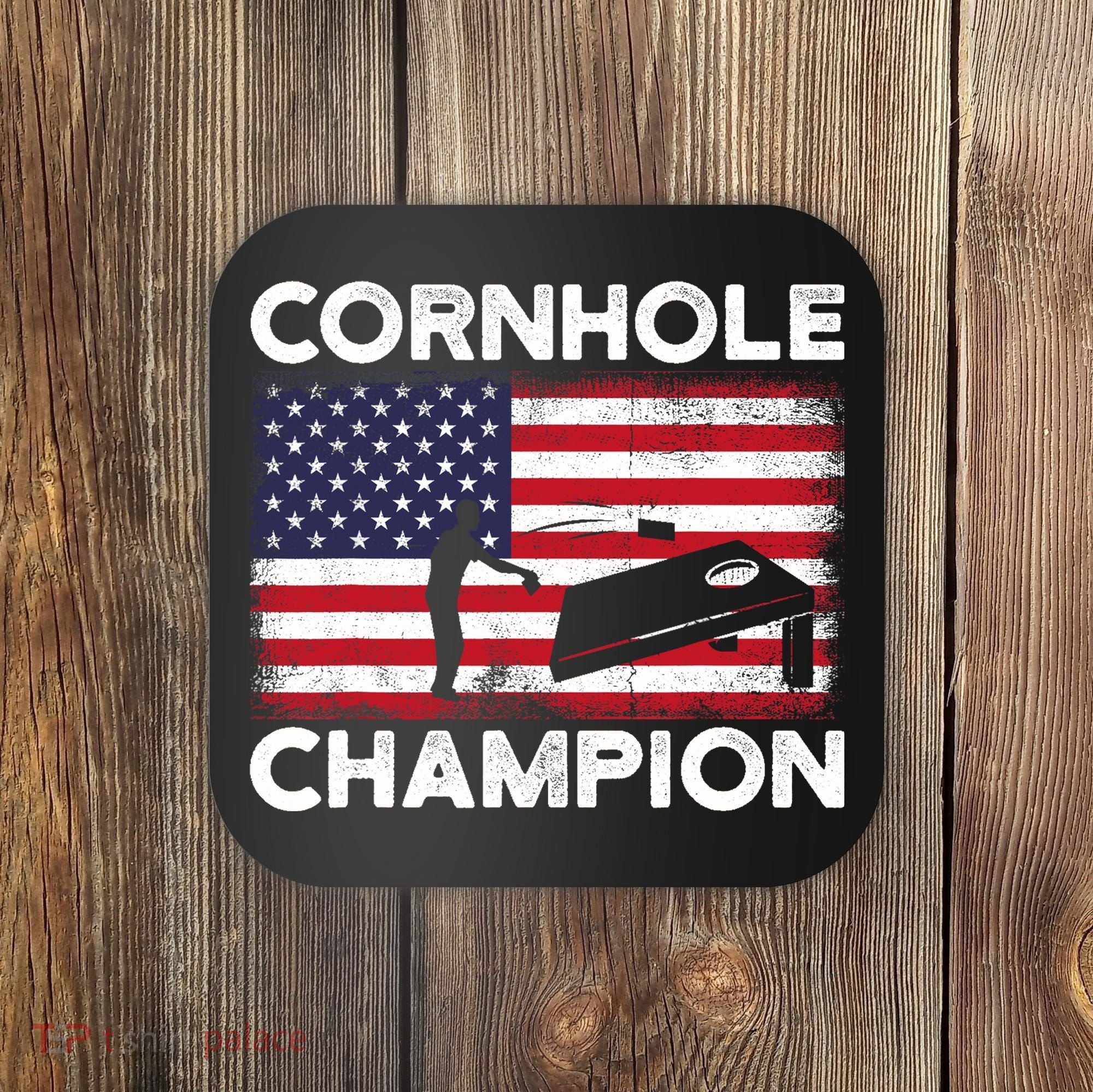 Cornhole Champion American Flag USA July 4th Cornhole Coaster