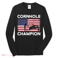 Cornhole Champion American Flag USA July 4th Cornhole Tall Long Sleeve Shirt thumb 0