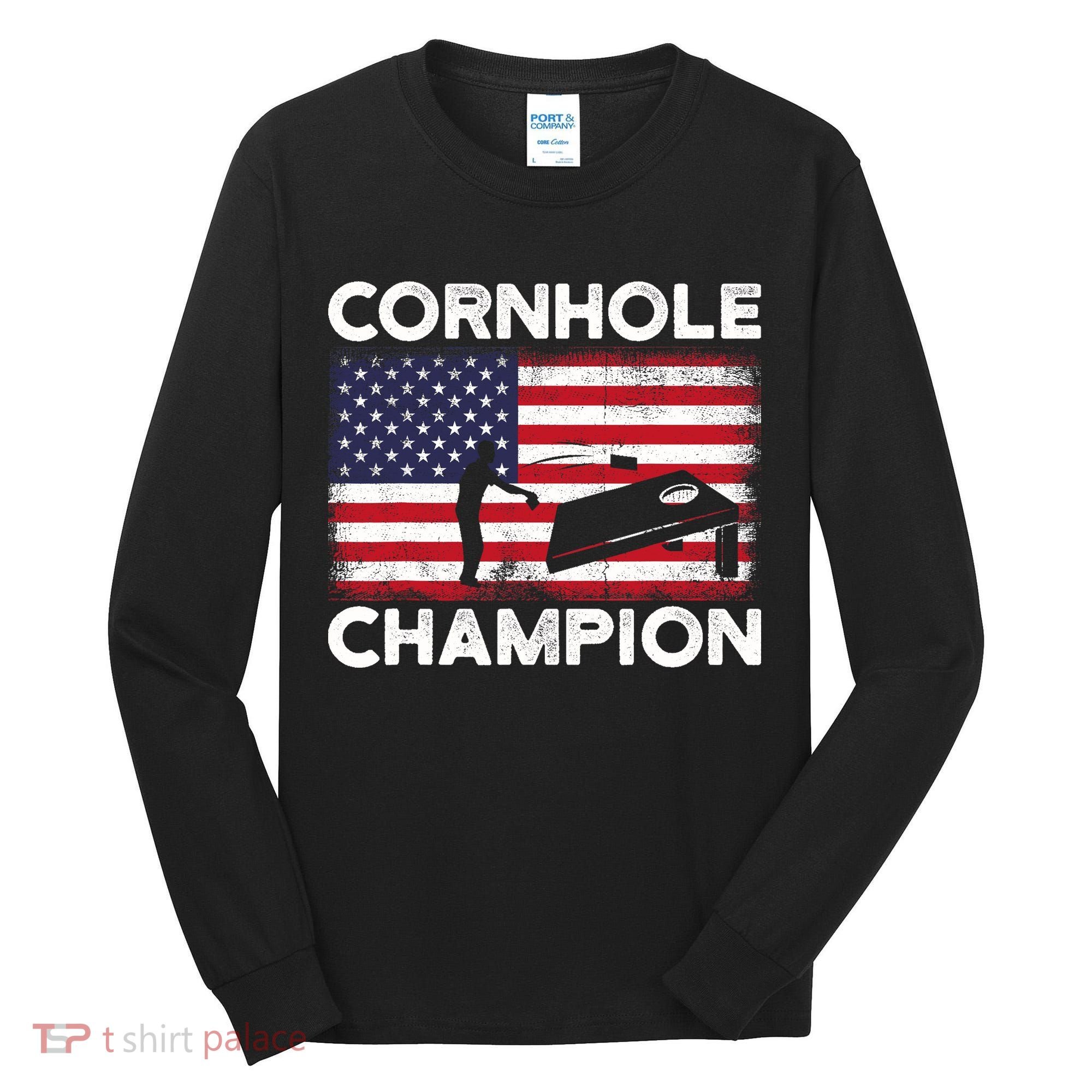 Cornhole Champion American Flag USA July 4th Cornhole Tall Long Sleeve Shirt