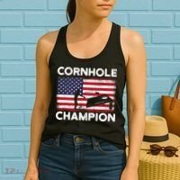 Cornhole Champion American Flag USA July 4th Cornhole Women's Tank Top thumb 2