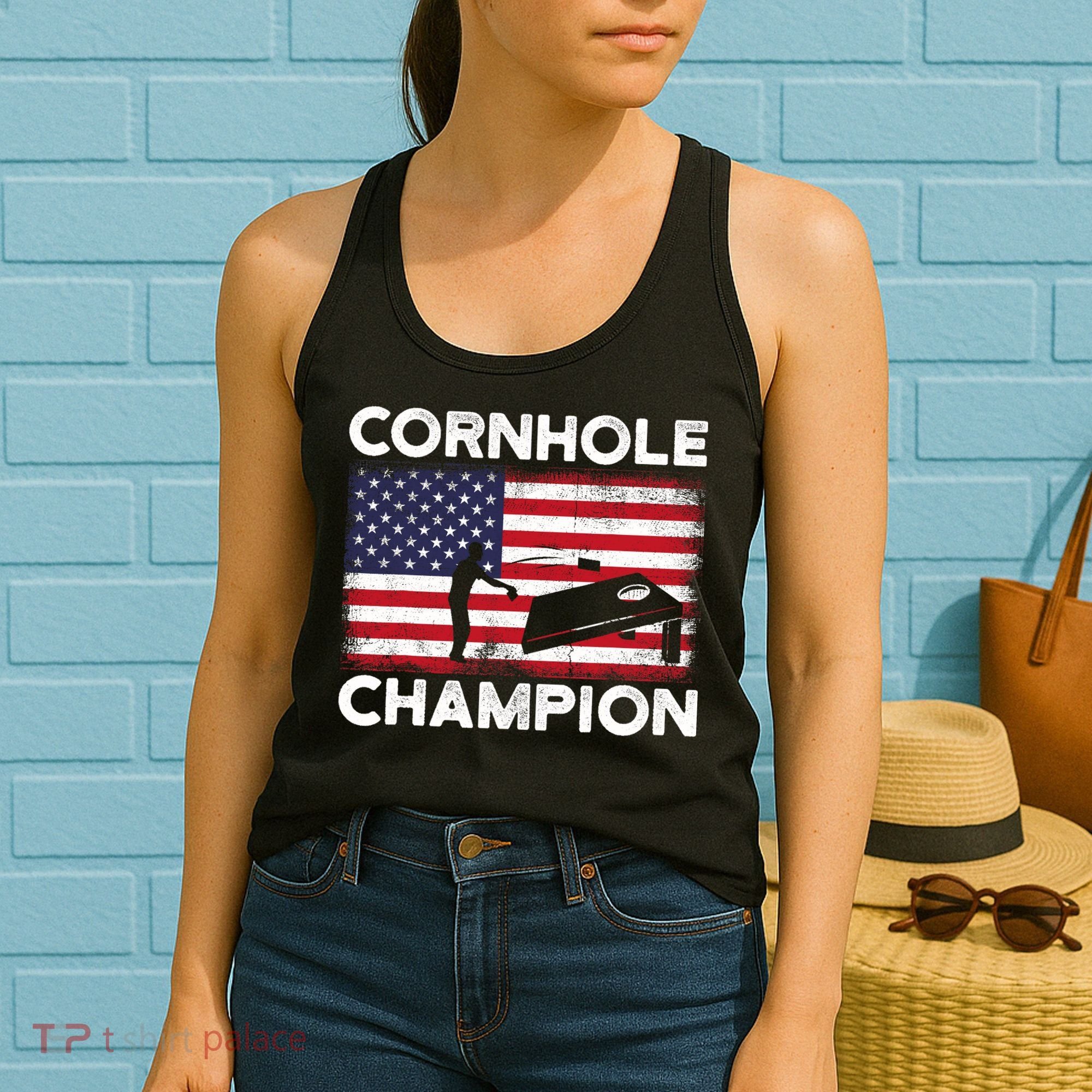 Cornhole Champion American Flag USA July 4th Cornhole Women's Tank Top
