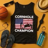 Cornhole Champion American Flag USA July 4th Cornhole Tank Top thumb 4