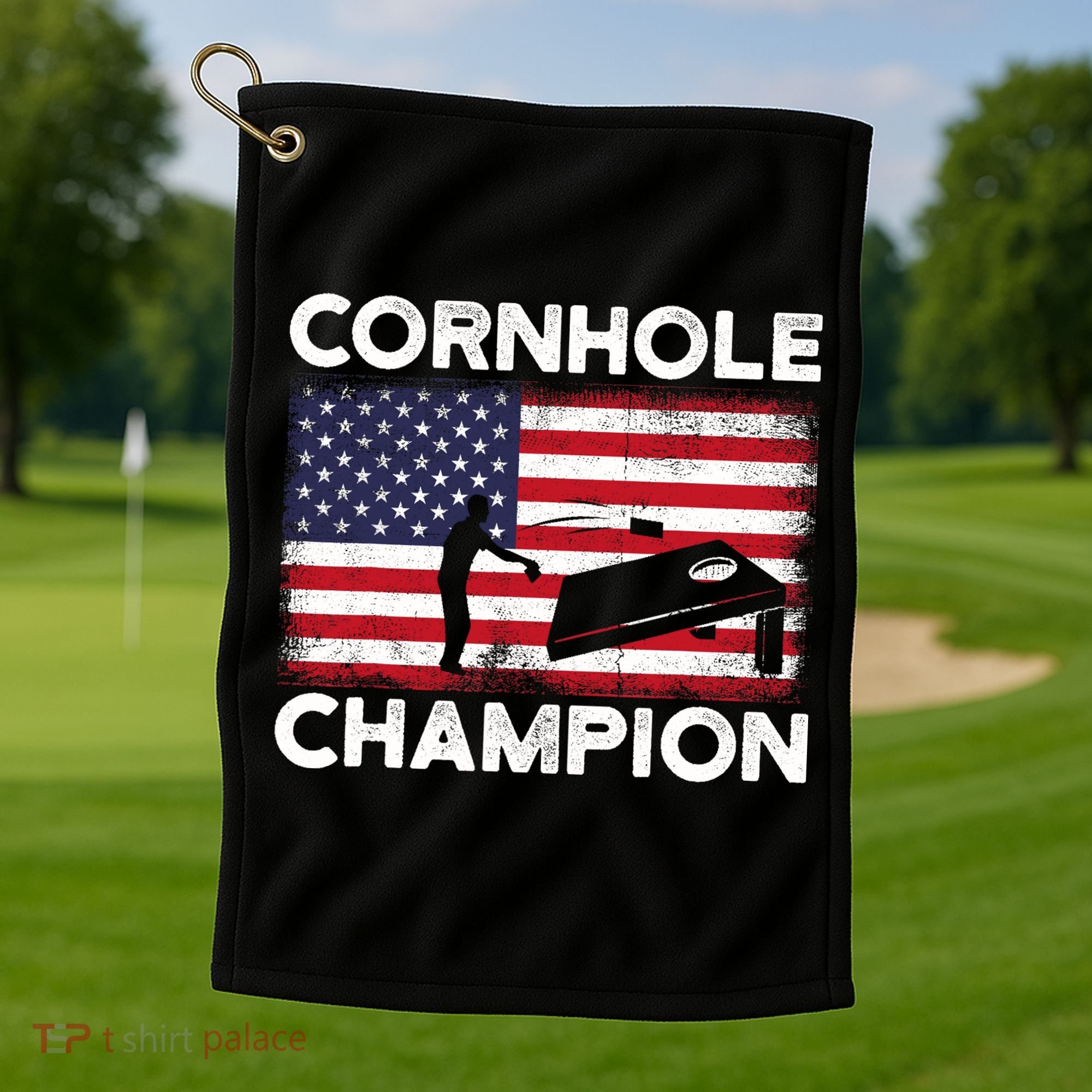 Cornhole Champion American Flag USA July 4th Cornhole Golf Towel